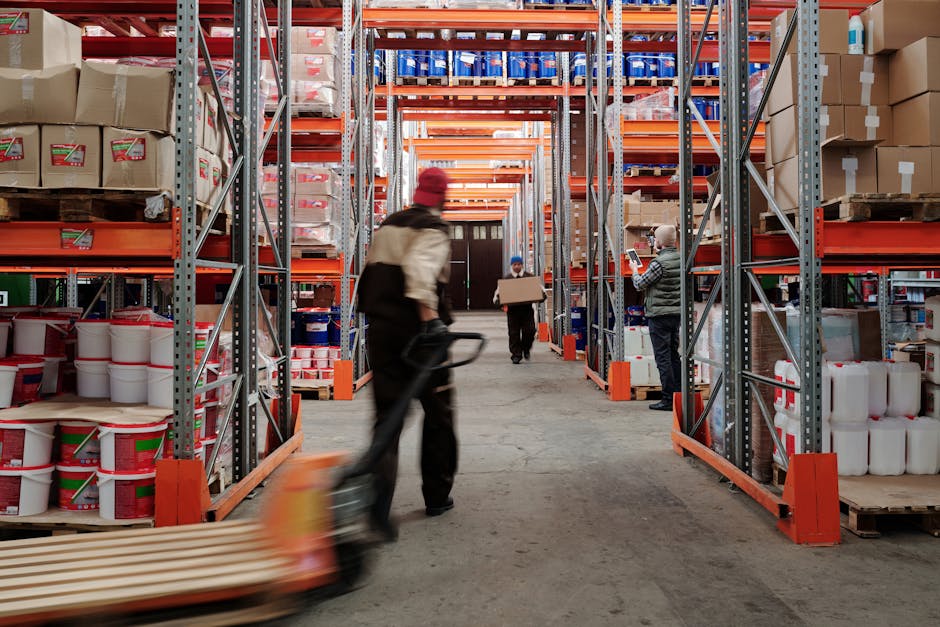 DHL Versteigerung Restposten – Lagermitarbeiter sortieren Pakete und Paletten