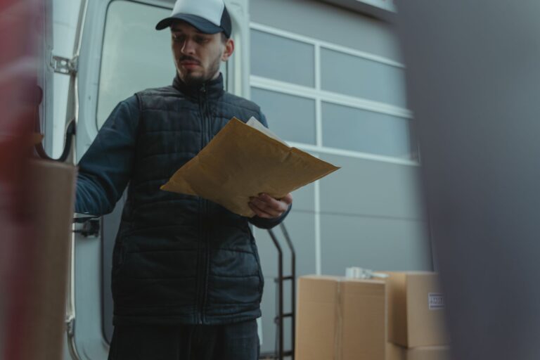 GO Tracking: GO Express Sendungsverfolgung GO Tracking – Kurier mit Paketen am Lieferwagen