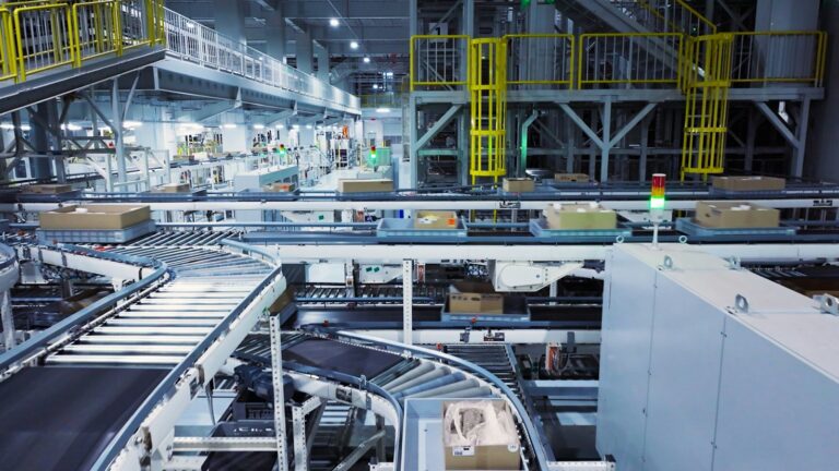 KI-Trends im B2B-Handel – automatisierte Förderanlage im Logistikzentrum